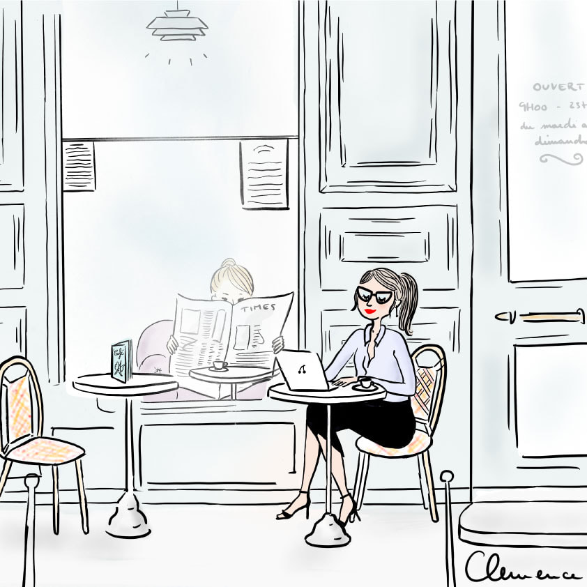 parisiennes Clemence de fleurian illustrateur illustratrice illustrations illustration illustrator French parisian style business woman cafe terrasse working