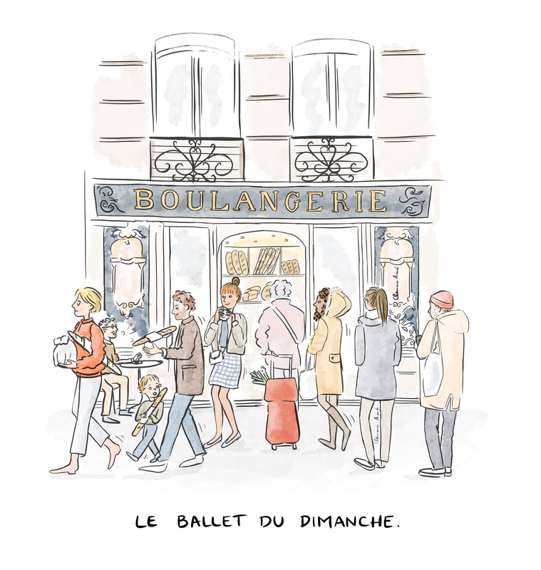 Clémence Aimé illustratrice - le ballet du dimanche à la boulangerie