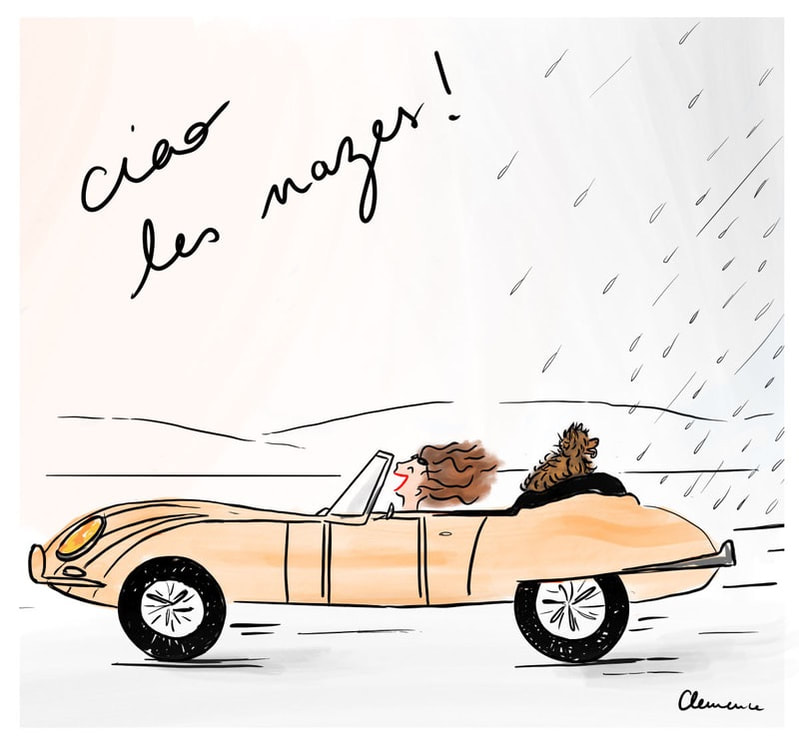 illustrations clemence de fleurian illustratrice illustrateur illustrator illustration riding tout quitter voiture volant dog lover
