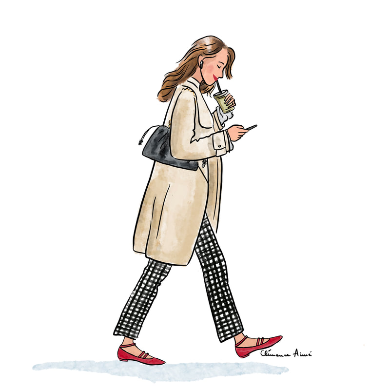 Illustration d'une parisienne lookée - street style - Clémence Aimé