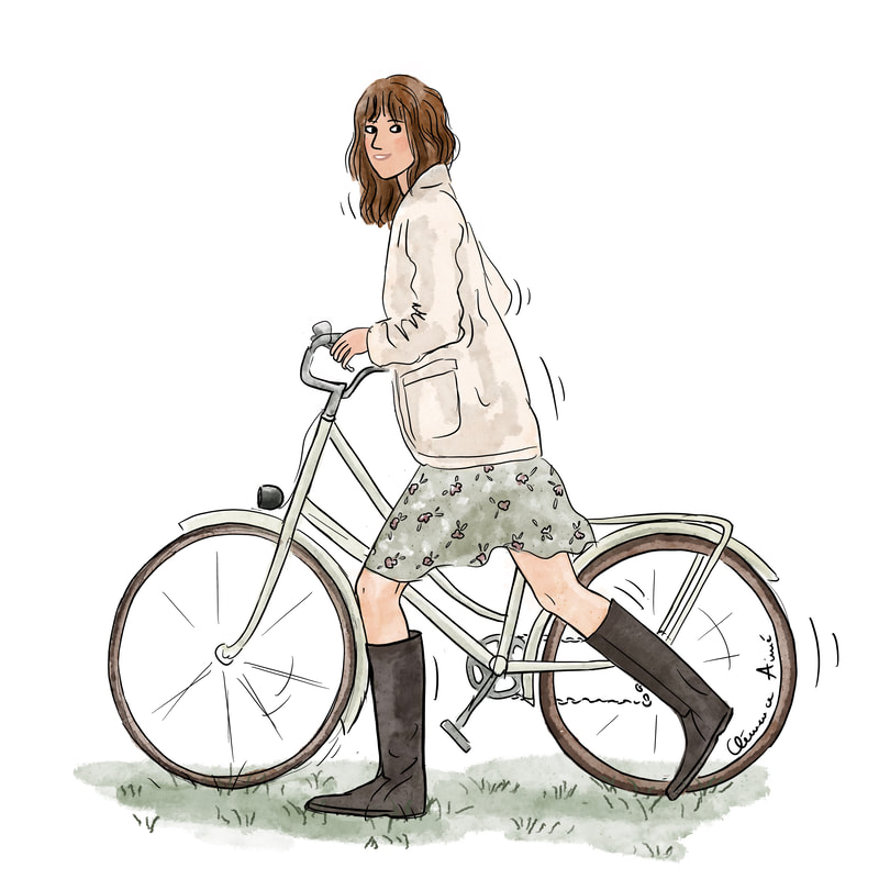Clémence Aimé illustration - fille à vélo au mois d'automne